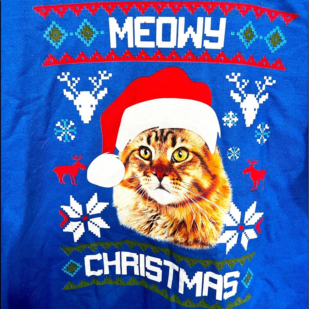 Blue Meowy Christmas Cat Ugly Christmas Sweater